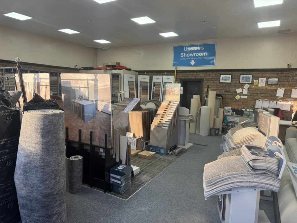 Inside the Cuttin Edge Carpets and Beds showroom on Ovenden Road, Halifax
